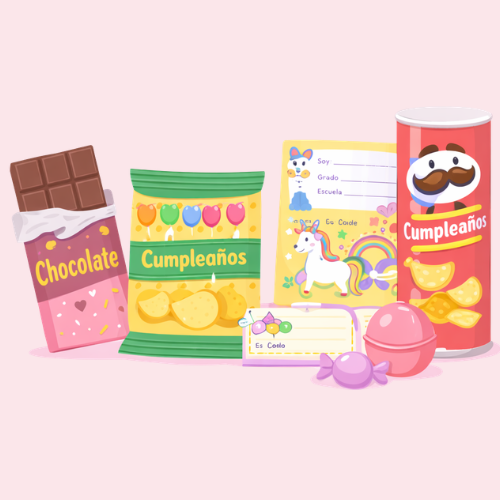 etiquetas, chip bags, candy wrappers, candy bags