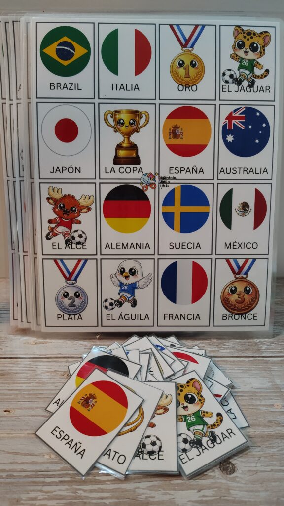 lotería mundialista imprimible juego de mesa fútbol canva